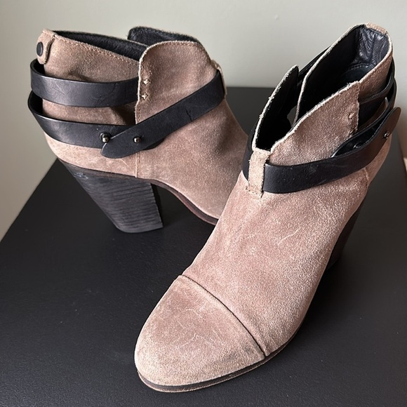 Rag & Bone Harrow Brown Suede Leather Strap Boots Stacked Heel Size 39 US 8.5 - Picture 4 of 17